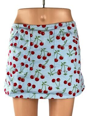 Old College Inn Blue Cherry Print Side Slit Pocket Straight Pencil Mini Skirt 9